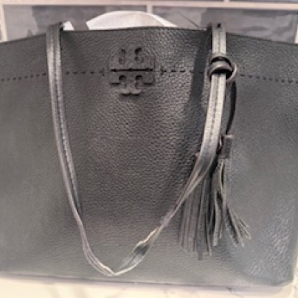 Tory Burch Black Leather Tote Bag – Classic Everyday Carryall - Picture 4 of 4